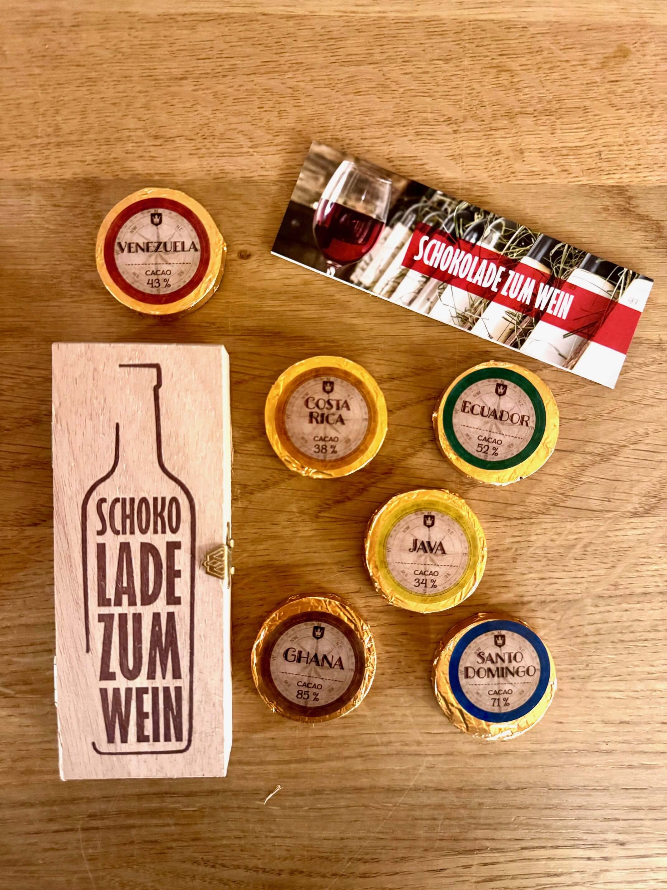 Holzkistchen "Schokolade zum Wein"